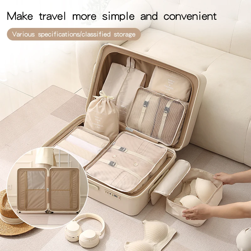 6 Set Packing Cubes Travel Luggage Packing Organizers Set Compression Storage Shoe Bag Clothing Underwear Bag