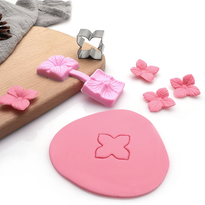 2pcs Set Flower Fondant Tool Silicone Mold With Stainless Steel Cookie Cutter