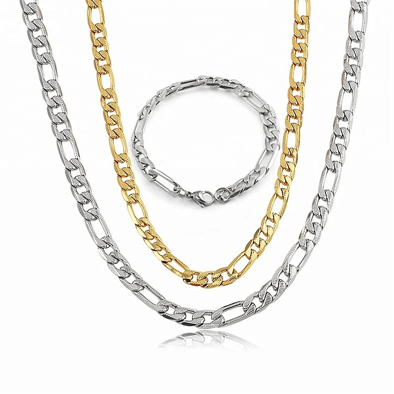 Stainless Steel 18k Gold Men Figaro Chain Necklace Fashion 3:1nk Necklace Mens Women Chunky Chain Necklace