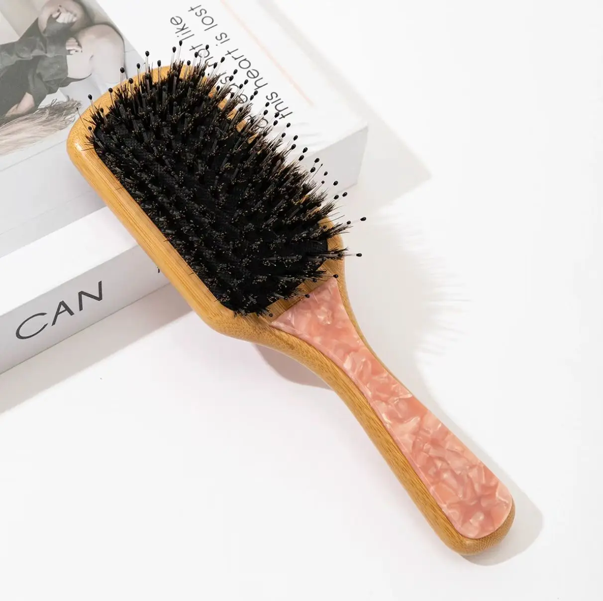 Custom Logo Eco-Friendly Modern Hair Tool Natural Bamboo Air Bag Hair Brush Acetate Bristle Paddle Eco-Friendly Hair Care Comb details