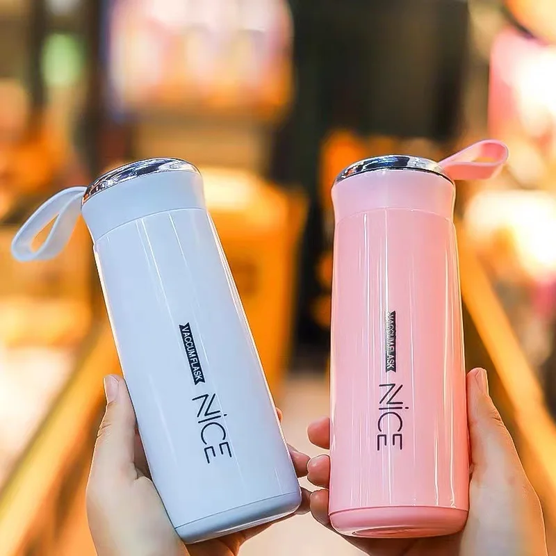 Wholesale New portable rope children's drinking utensils outdoor leakproof 350ml Double Wall Glass Cup Water Bottle