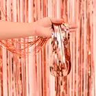 Wedding Foil Tinsel Curtains 3.2ft*9.8ft Fringe Metallic Rose Gold Color For Door And Windows Birthday Wedding Party Favor