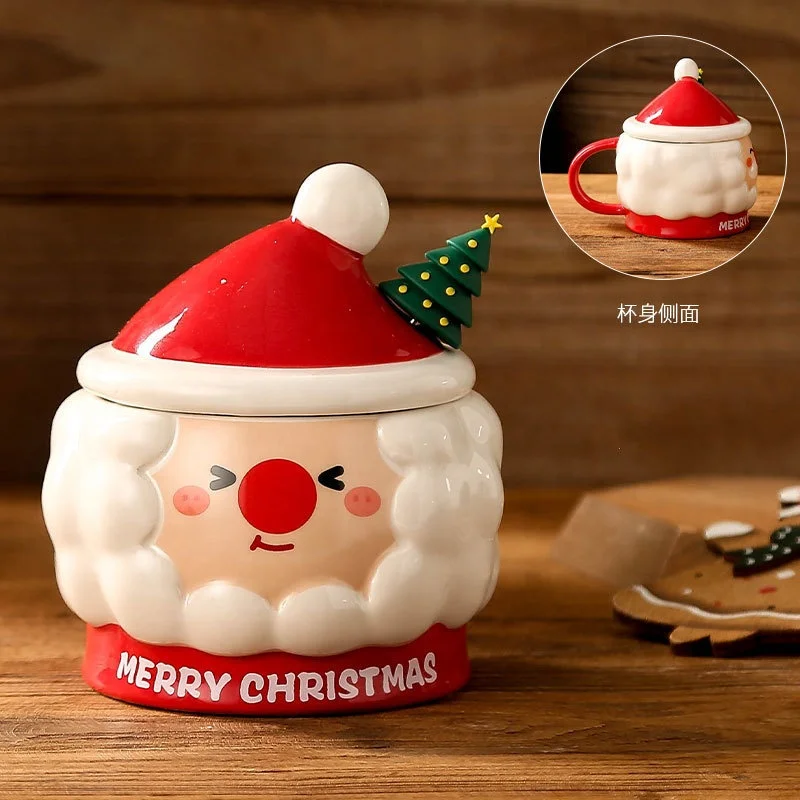 Custom Personalized Creative Cute Santa Claus Christmas Holiday Gift Home Use Cartoon Water Christmas Coffee Mug with Spoon