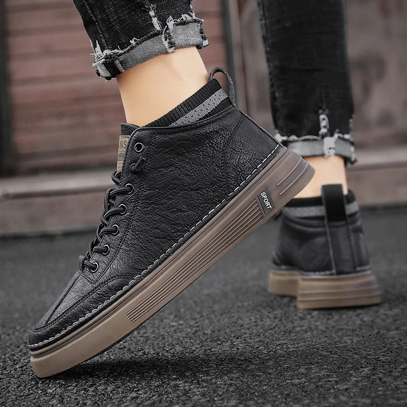 2024 Spring New Korean Version Of The Trend Of All Bboard Shoes Men High Top Leisure Sneaker Shoes Breathable Leather shoes