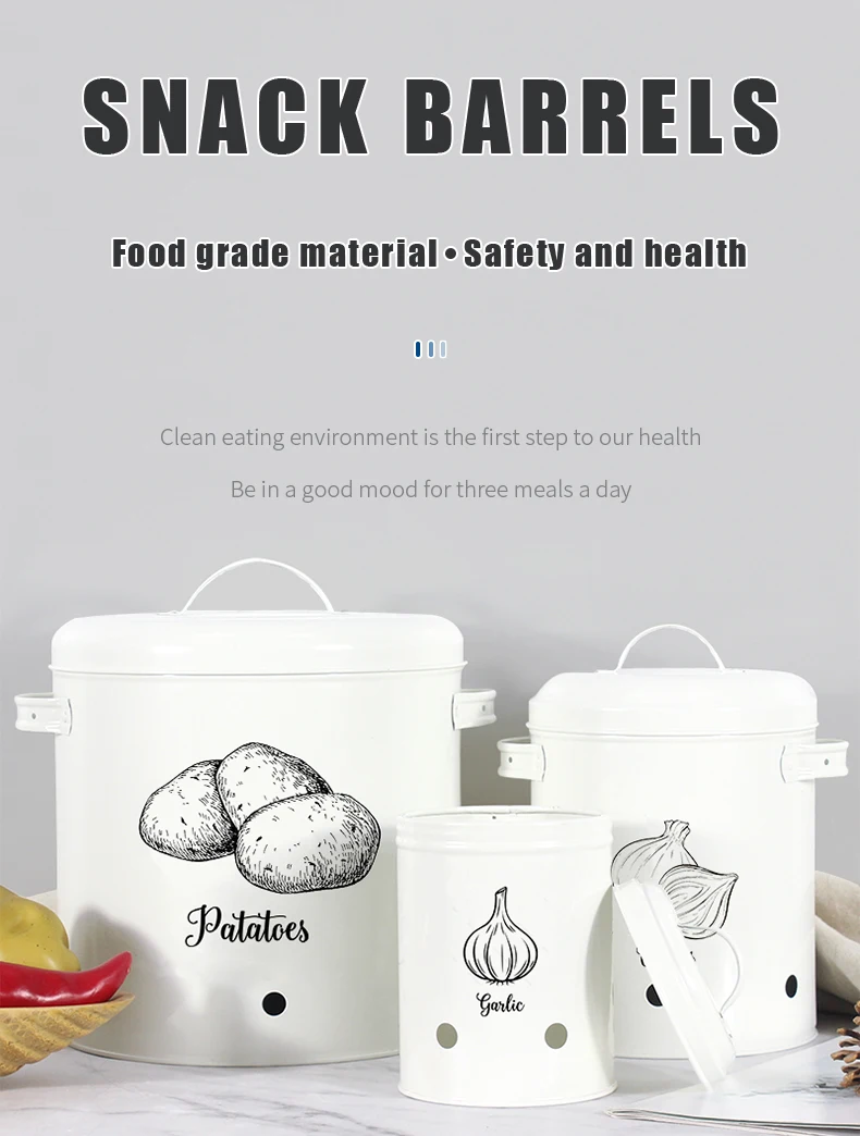 Galvanized Iron Vegetable Containers with Lid Kitchen Potato Onion Garlic Canister Storage Bucket
