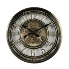 Clock Clock Wall Antique Style Industrial Rustic Luxury Wall Clock Gold Round Metal Moving Gear Clock