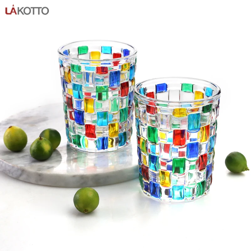 Embossed pattern colored glass drinkware type tumbler cup machine drinkware vintage