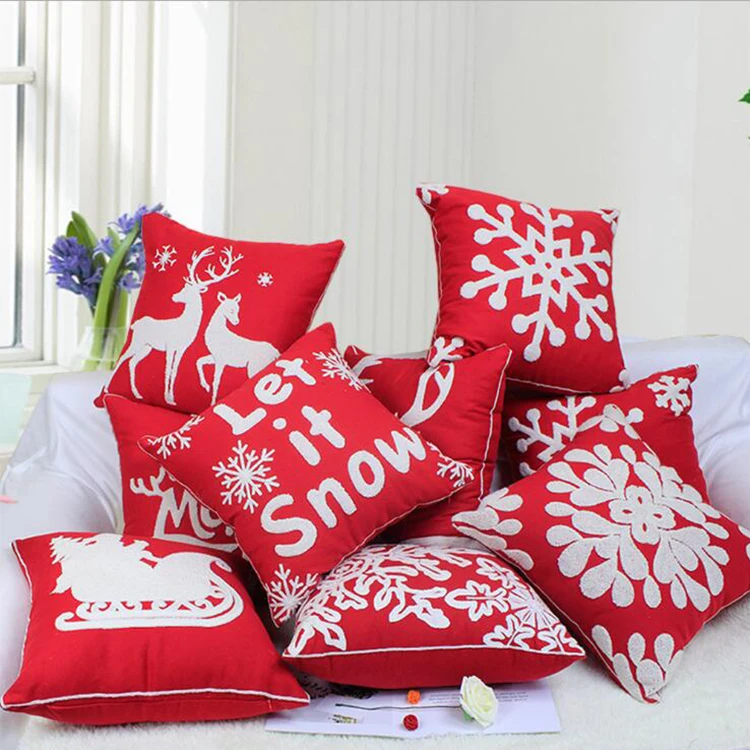 Merry Christmas Cushion Cover Pillow Case Xmas Red & White Throw Sofa Home Decor 