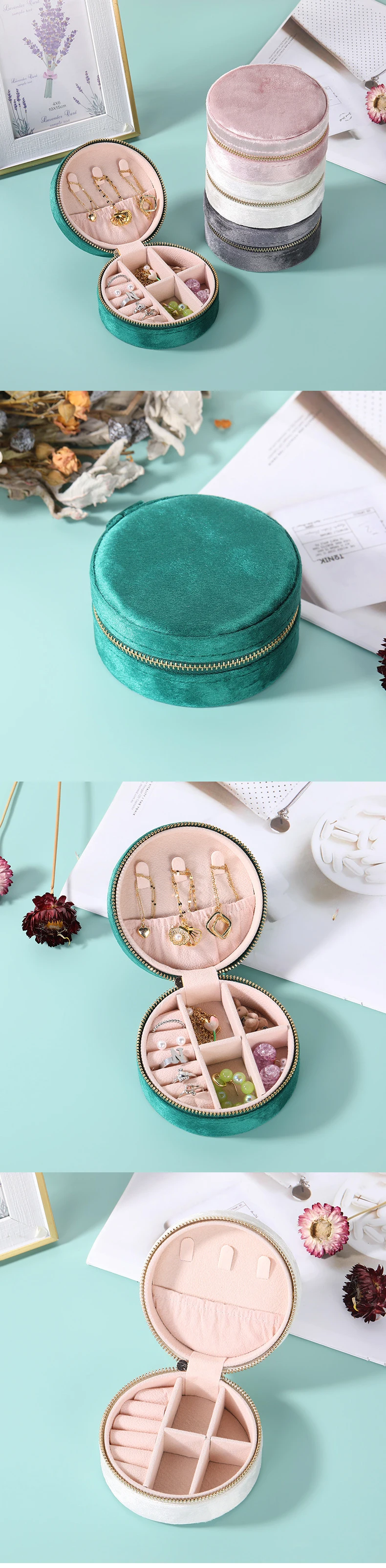 product a1 round velvet jewelry storage box travel jewelry organizer storage box gift jewelry storage ring box-3