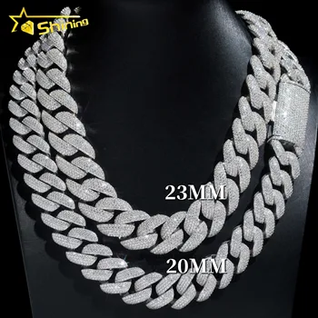 Hot Selling 925 Solid Silver 20MM 23MM Heavy Cuban Chain Custom Hip Hop Iced Out Jewelry VVS1 Moissanite Cuban Link Chain
