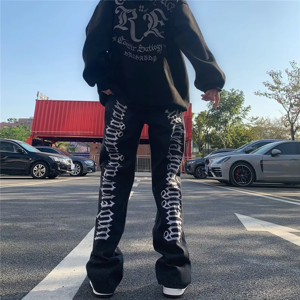 Custom streetstyle jeans men Hip-Hop y2k style popular trend denim ripped embroidery pants