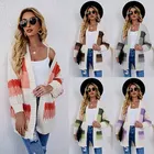 2021 Fashionable Patchwork Long Sleeve Women Sweater Cardigan Fall Knitted Casual Design Long Cardigan Sweater Women