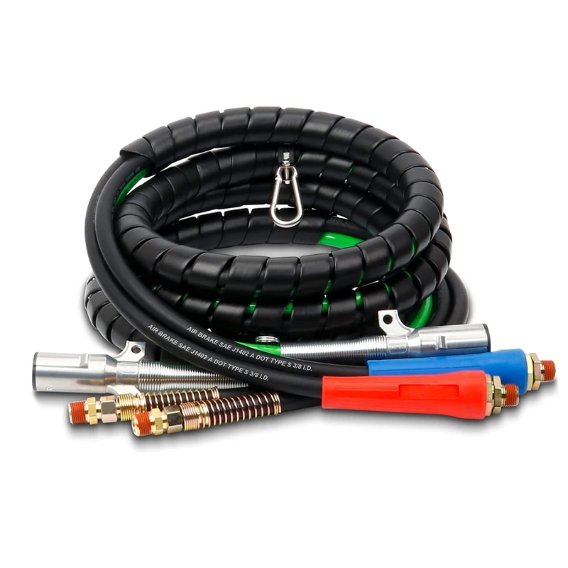 boeray 3 in 1 15 Ft Length Wrap 7 Way Truck Tractor Trailer Rig Electric Cable Wrap Cord ABS & Air Line Hose Assembly 