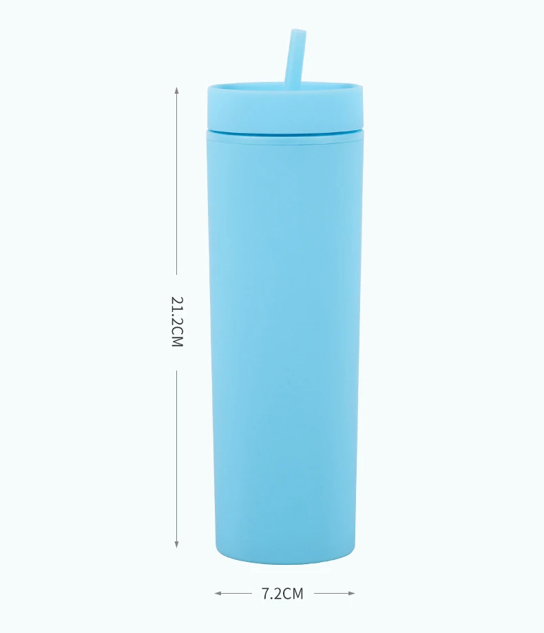 Flash Sale Candy Colors 16OZ Slim Straight Tumbler Mug Plastic Double Wall with Straw Lid