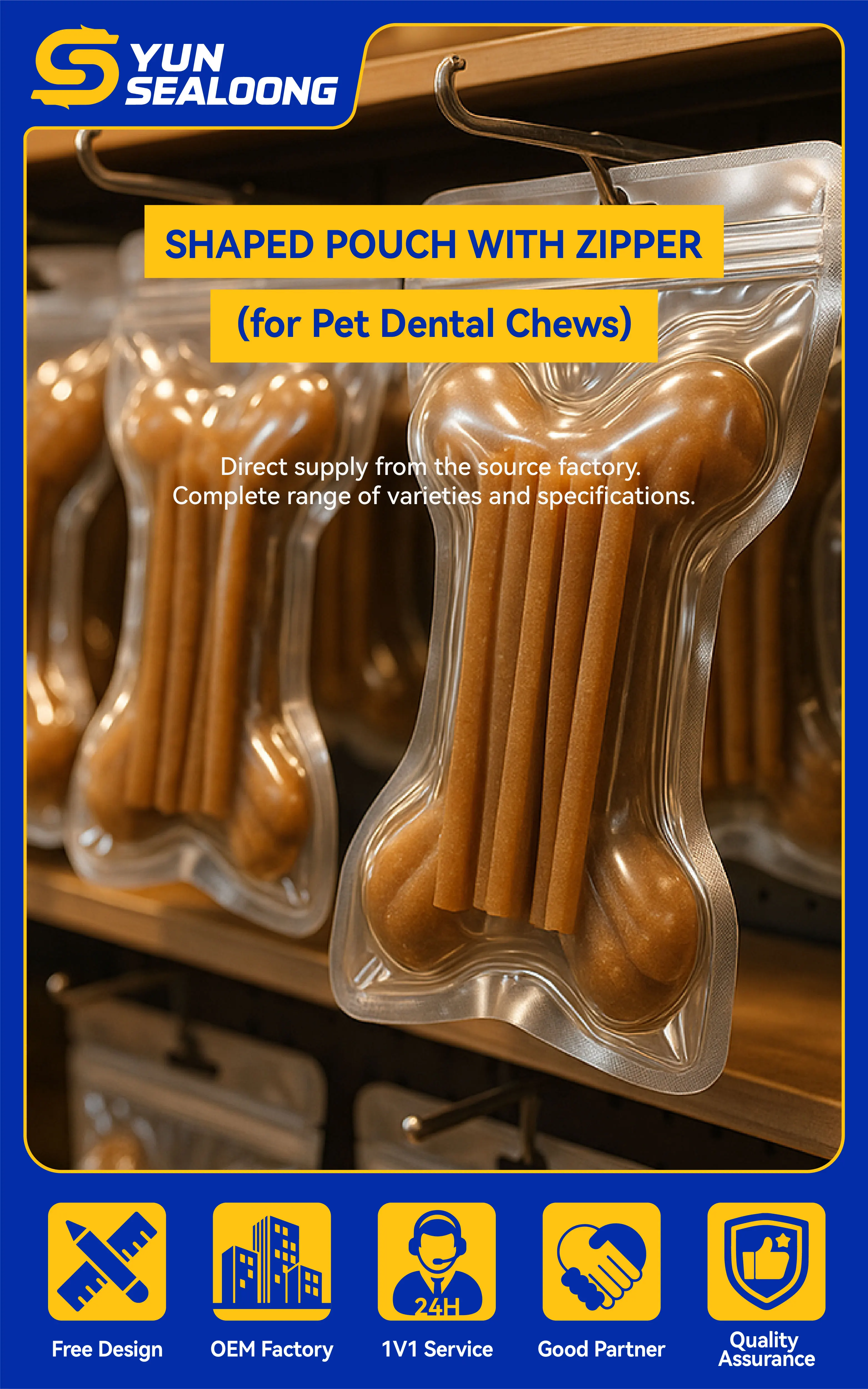Shaped Pouch with Zipper for Pet Dental Chews