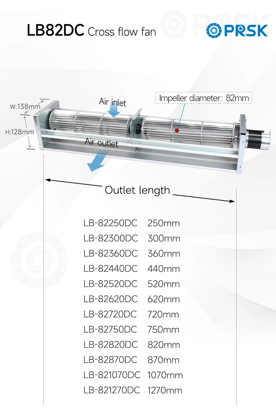 Cross Flow Fan, PRSK, 12V, 24V, 82mm - detail 6