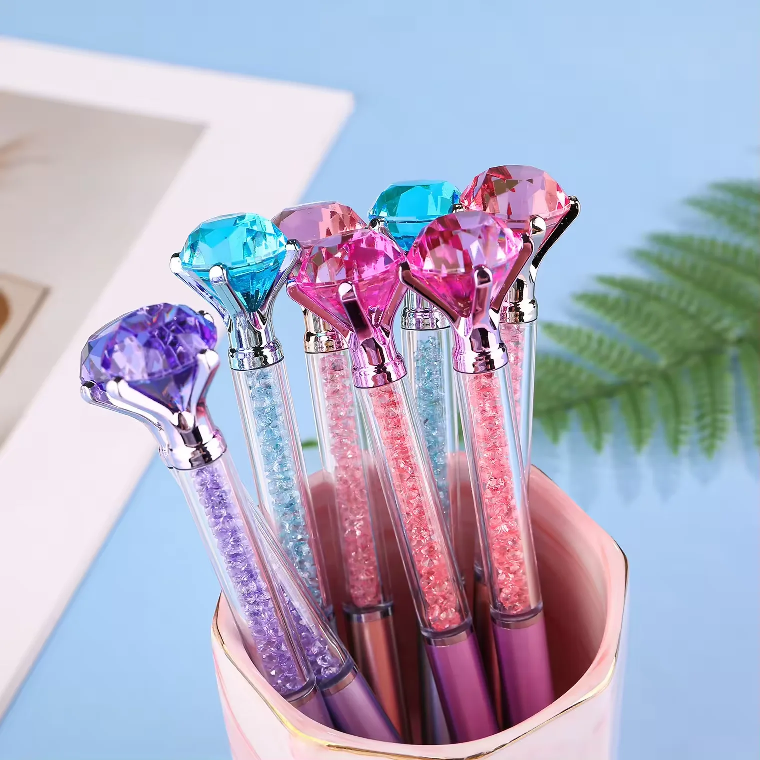 2025 High Quality Wholesale Custom LOGO Large Diamond Colored Crystal Ballpoint Pens Gift Rotary Pen Quicksand Broken Drill Pen