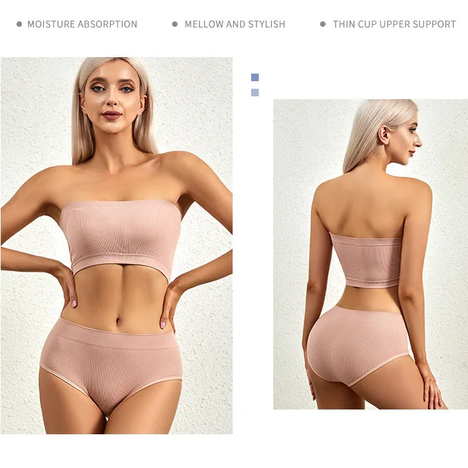 Women's Strapless Bra Panty Set Seamless Tube Top Comfy Female Bandau ...