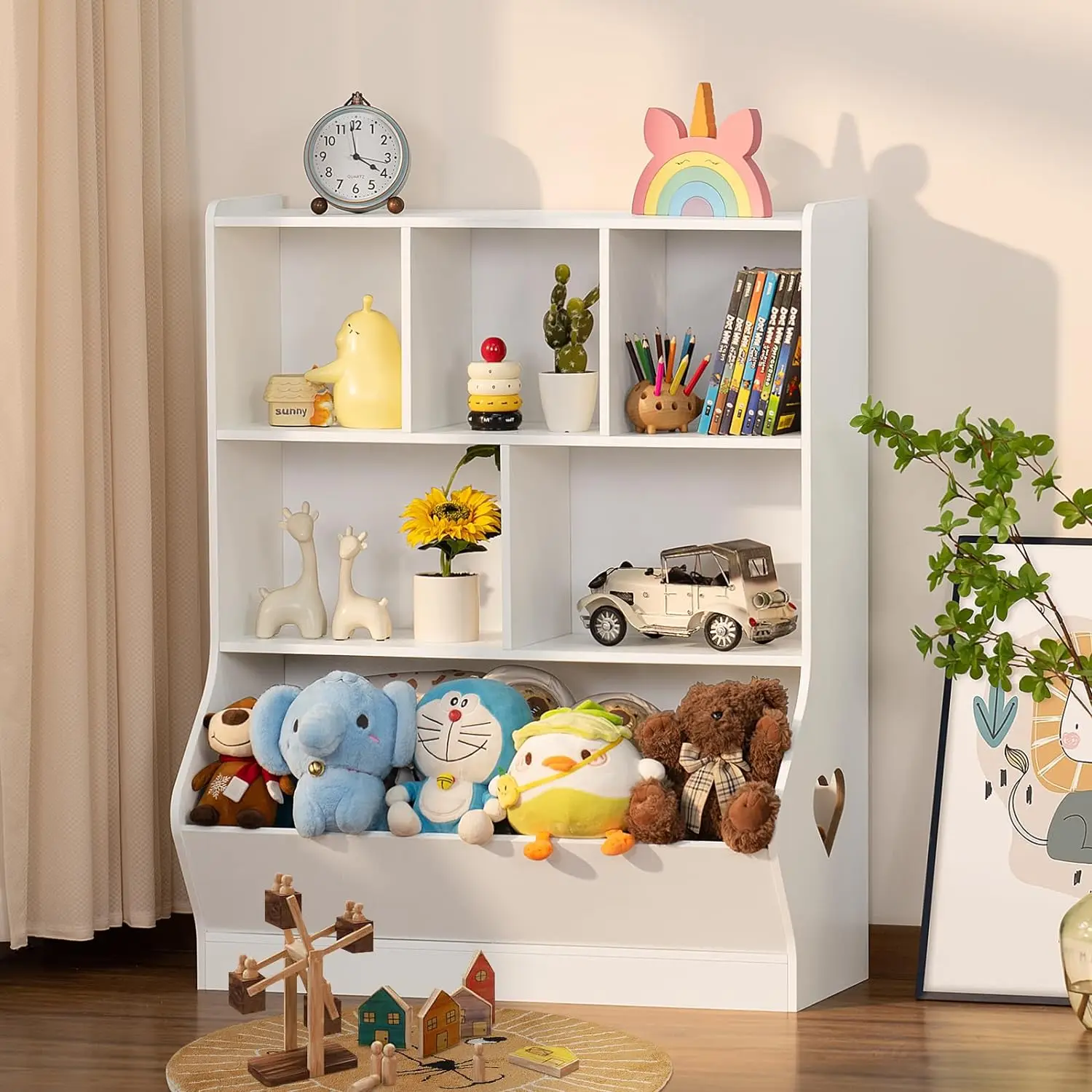 3 Tier 6 Cubby Cabinet Wood Book Shelf Kids Storage Organizer Children Bookcase and Bookshelf manufacture