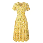 Vintage 2022 Summer Vintage Short Sleeve Midi Dress Women Summer Casual Style Floral Printed Chiffon Dress