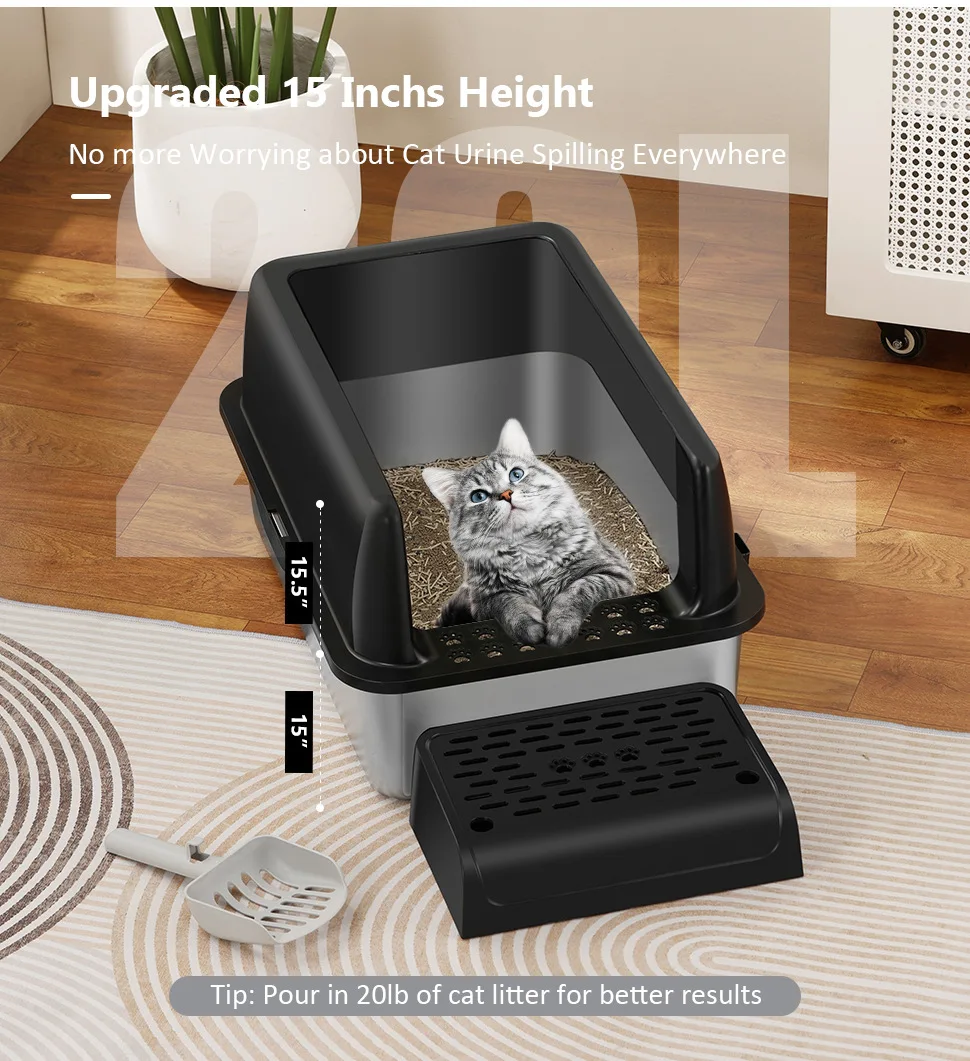 New Large Capacity Stainless Steel Enclosed Cat Litter Box with Metal Litter Pan Tray Easy Cleaning Pet Products factory