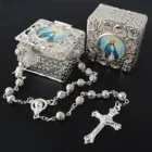 Metal Beads Rosary Beads Metal Rosary 6mm Silver Metal Beads Rosary Necklace With Silver Filigree Box