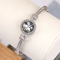 Korean Shiny Adjustable Stainless Steel Zircon Crystal Bracelet Women Fashion Big Cz Rhinestone Bracelet Jewelry
