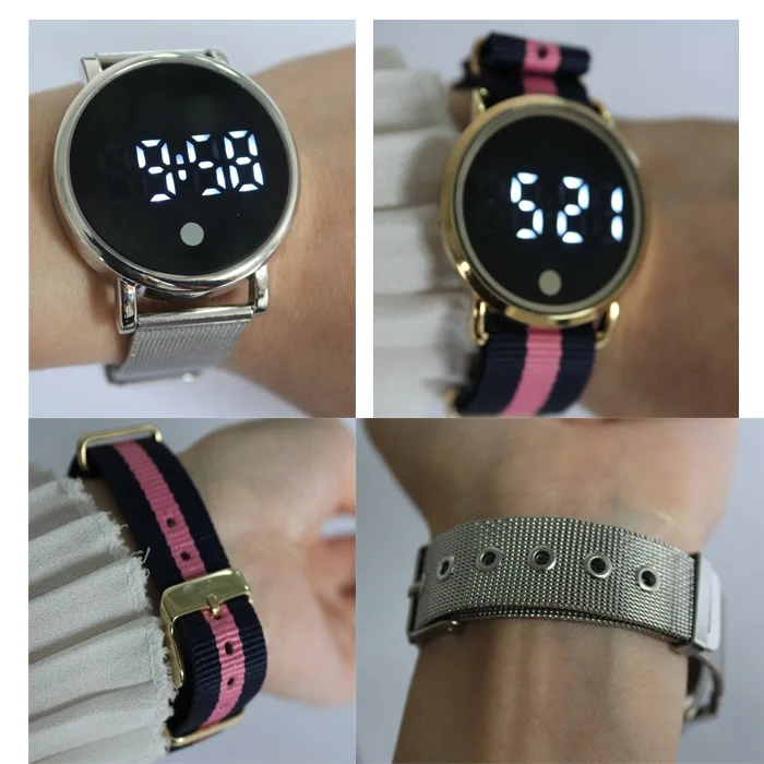 Touch Screen LED Watch Custom Label Stainless Steel Mesh Band Thin Case Thickness Sport Digital Watches For Ladies