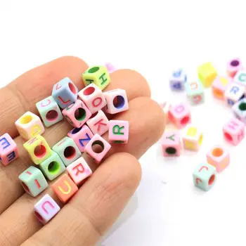 Wholesale 500g/Lot 6MM Colorful Cube Alphabet Letter Beads Acrylic Plastic 3.5MM Large Hole Letter Beads Charms Big Hole Beads
