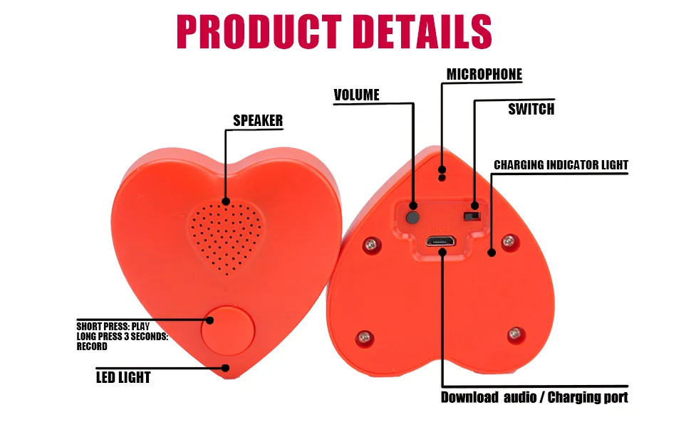 20 Second Red Heart Voice Recorder Christmas Sound Recording Device Recordable for Plush Bears Toy details