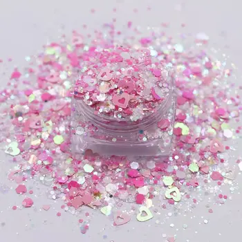Valentine Series Glitter Mixed by 3mm Pink hollow Heart Shape Glitter pink chunky Glitter