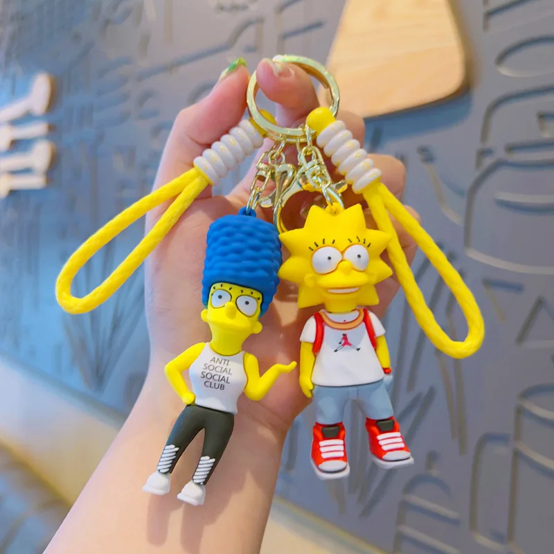 Fashion Custom 3D Cute Mini Cartoon Anime Simpson Family Bag Accessories Rubber Keychain