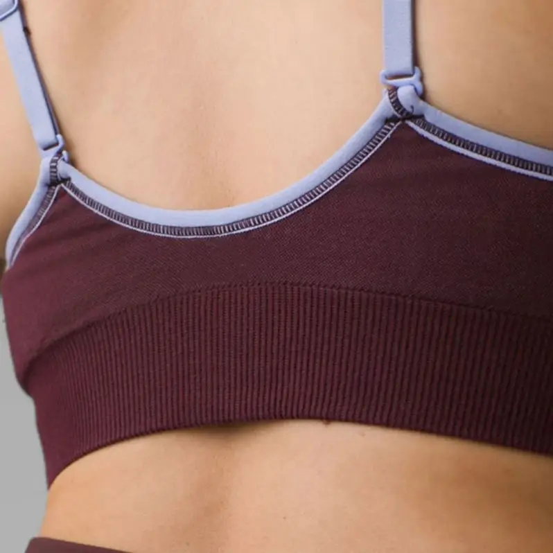 ECBC Women Comfortable & Adjustable V neck Ribbed Elastic Lower Edge Color splicing Bandeau  Custom Yoga Sports Bra