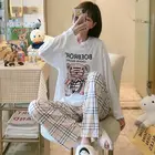 Family Best Quality Checked Bear Pattern Soft And Comfortable Matching Family Pajamas For Women