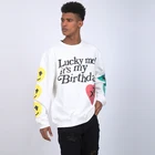 OEM Factory 2021 Lucky Me It's My Birthday Letter Print Mens Oversized Hoodies 100% Cotton Plain Pullover Oversized