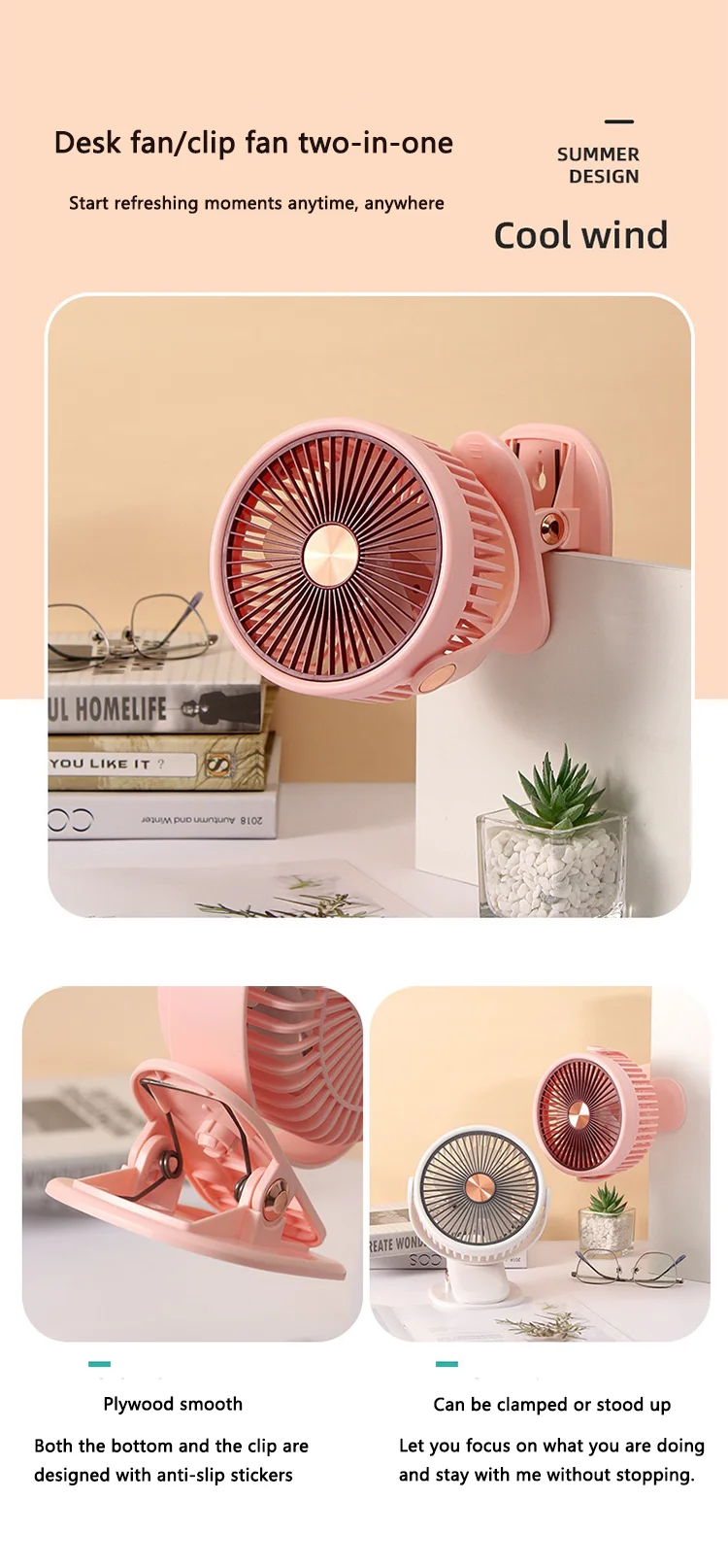 Speeds Rechargeable Fan, USB, Plastic - detail 4