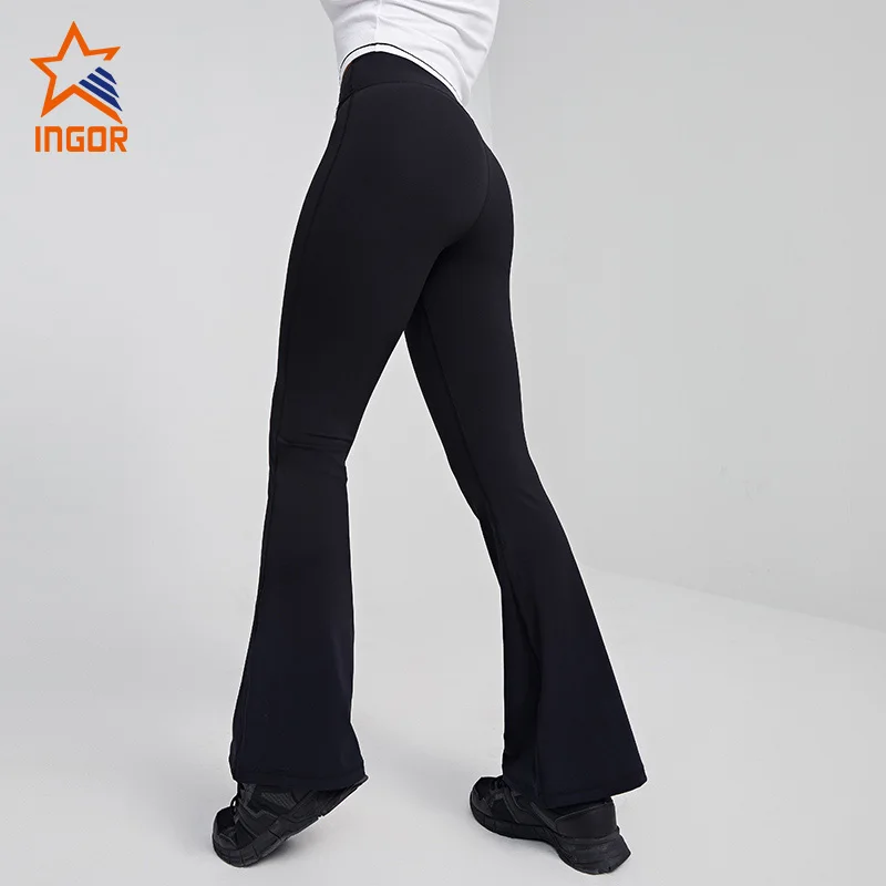 Custom activewear designed logo compression flare yoga pants digital printing custom flare leggings for women