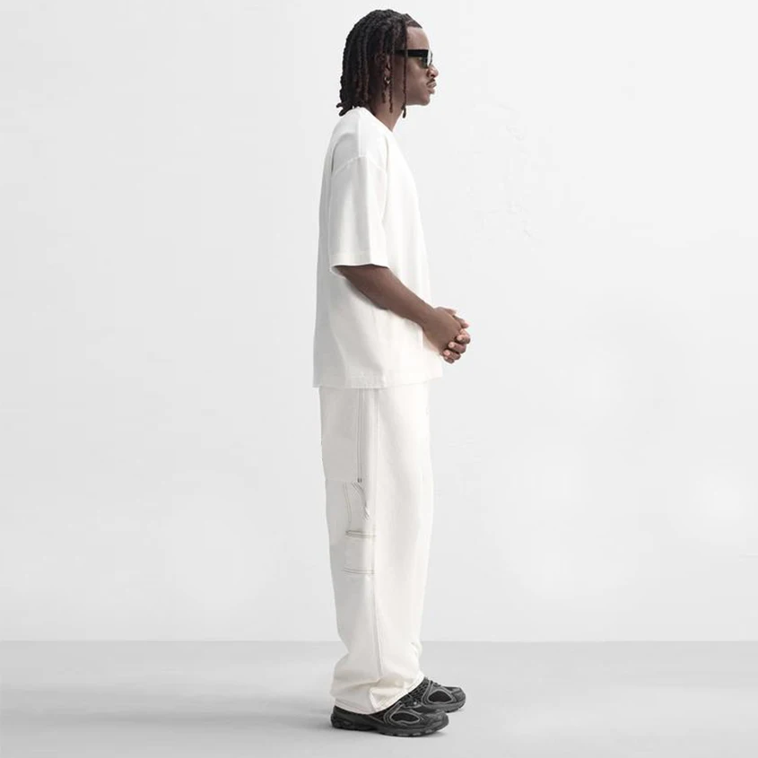 高品质定制超大空白落肩加大码男式t恤hommes重量级短款宽松t恤