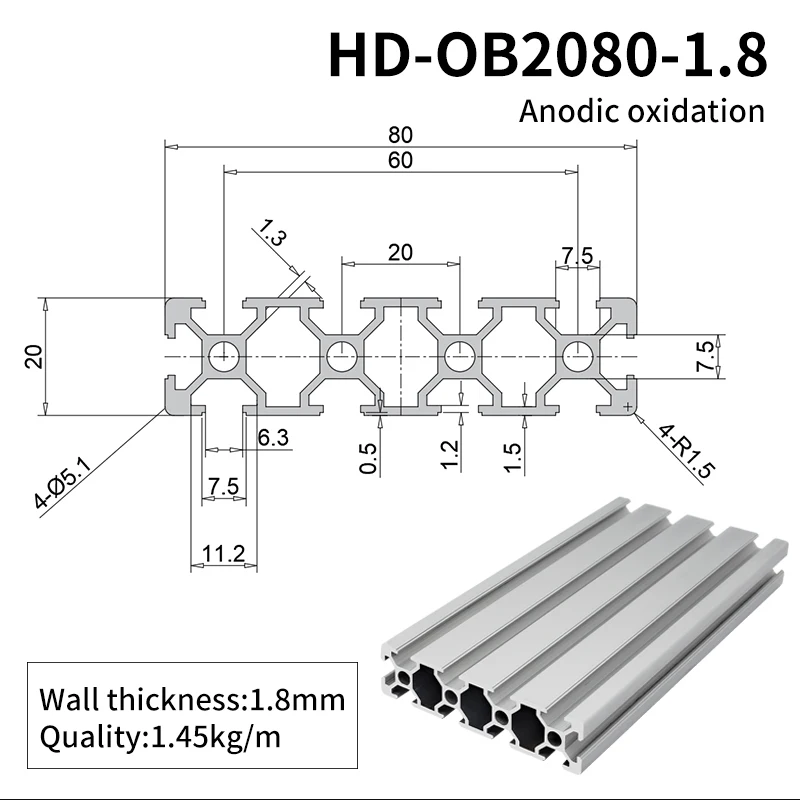 2080 Industrial Extrusion Aluminum Profile Equipment Rack Automation Aluminum Profile 2080 factory
