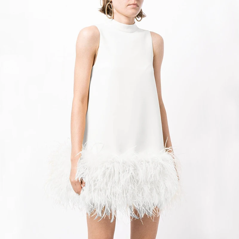 white ostrich dress