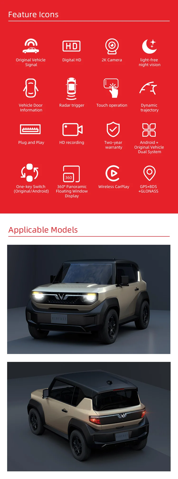 Wemaer Android + Original Dual System Decoder Intelligent 3D AVM 360 Degree Car Cameras Module for Vinfast VF3 Screen Upgrade supplier