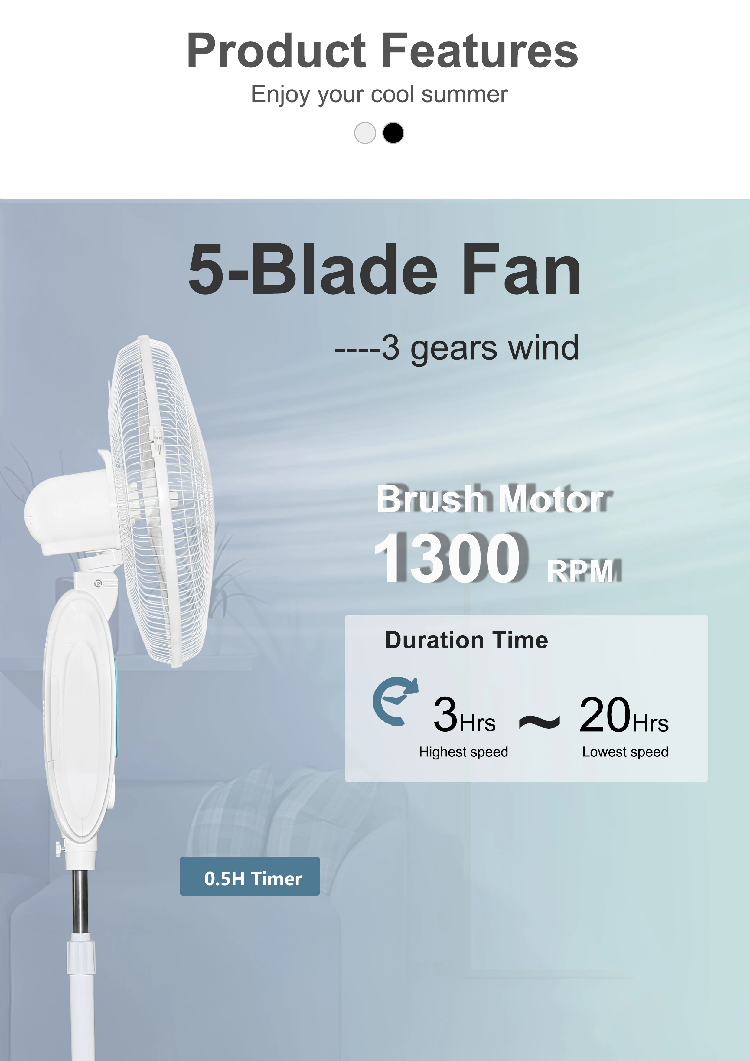 Rechargeable Standing Fan, Solar, 30W, Plastic - detail 8