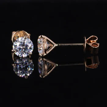14k yellow gold solid gold lab diamond jewelry martini setting 0.5ct 1ct 1.5ct 2.0ct round moissanite diamond studs earring