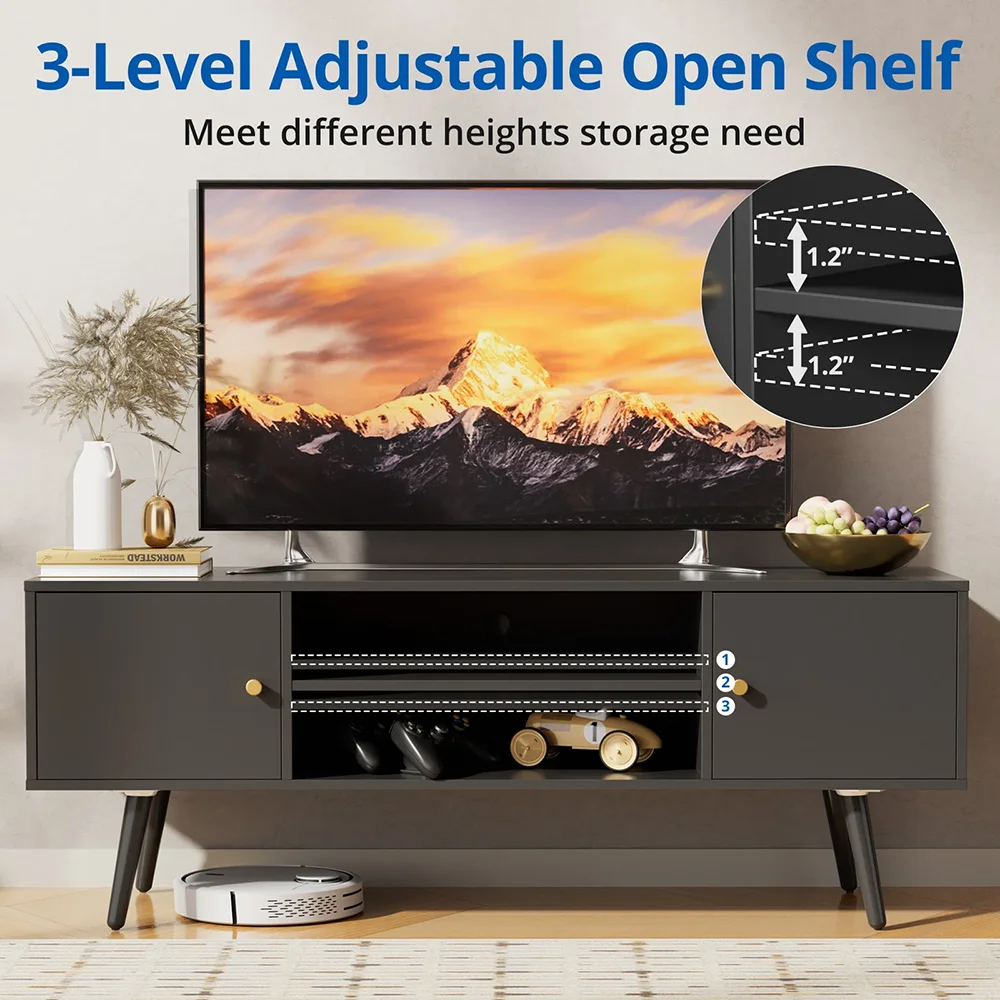 Modern TV Stand Wooden Storage Credenza for 53.1\" TVs for Home & Hotel Living Room Furniture details