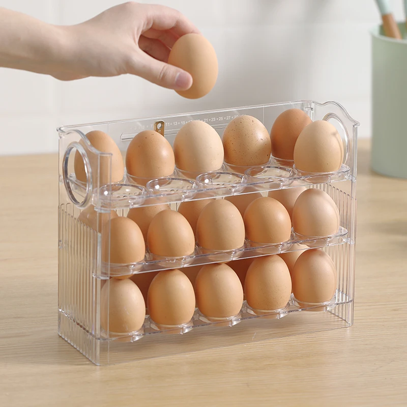 30 grids 3 Tier Egg Organizer Automatic Plastic Eggs Storage Box Holder PET Refrigerator Egg Container For kitchen Accessories