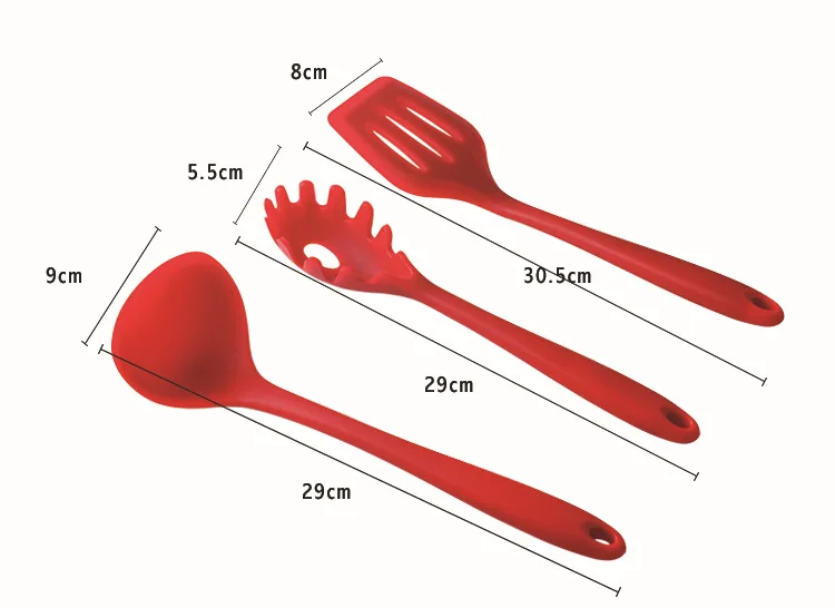 Factory Wholesale Red 10 Piece Kitchenware Baking Cooking Tools Silicone Cookware Utensils Set
