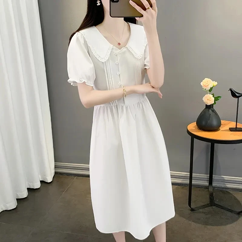 Womens Summer Sun Dresses Tied Back Puff Sleeve Square Neck Casual A-line Dress