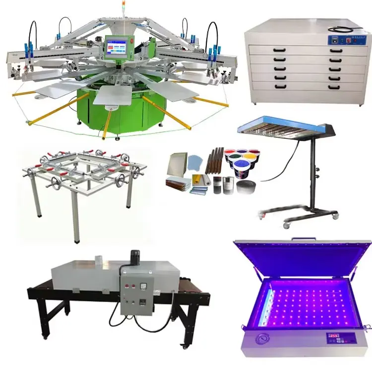 product popular octopus equipment 5 color 12 station full kits automatic carousel screen printing machine press printing-2