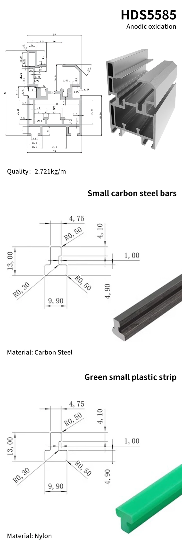 5585 Extruded Industrial Aluminum Profile 2.5 Times Speed Line 25.4 Pitch Chain BS25-C208A Aluminum Alloy Profile details