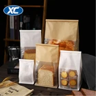 Paper Flat Bag White/Brown Food Grade Cotton Kraft Paper Bread/Bakery Toast Flat Bottom Packaging Bag With Tin Tie